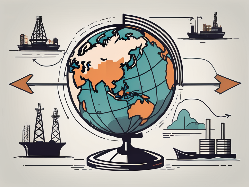 A globe with various types of foreign income sources such as oil rigs